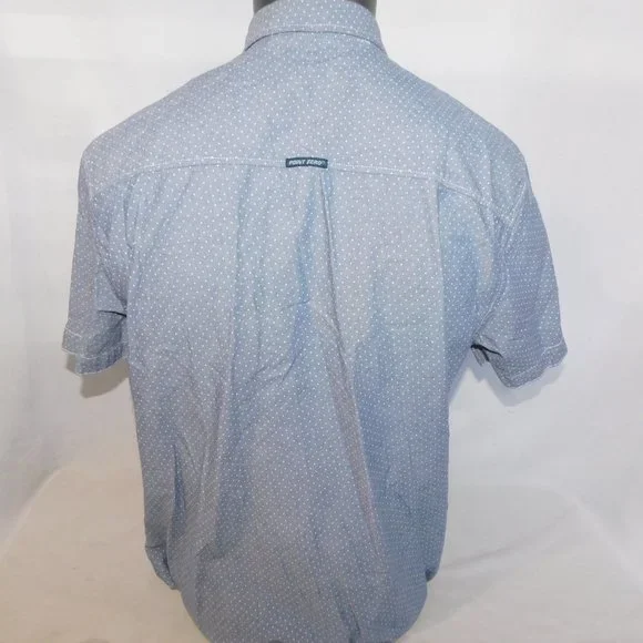 Point Zero Black Label Mens L Blue Polka Dot Short Sleeve Button Front Shirt - Picture 10 of 10
